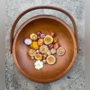 Midcentury Woodcroftery Wooden Bowl with Handle / Wooden Basket